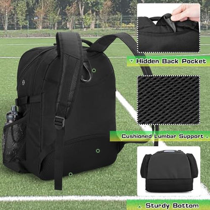 DSLEAF Soccer Backpack for Men, Basketball Bag with Large Capacity, Black