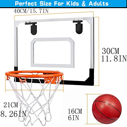 Mini Basketball Hoop Set for Kids Adults, Indoor Play Wall Mount Basketball Hoop for Door with 4 Small Replacement Toddler Basketballs, ABS Backboard Metal Rim Goal Sport Gifts for Pool Game Fun - style: Standard + Rainbow Rubber Basketballs