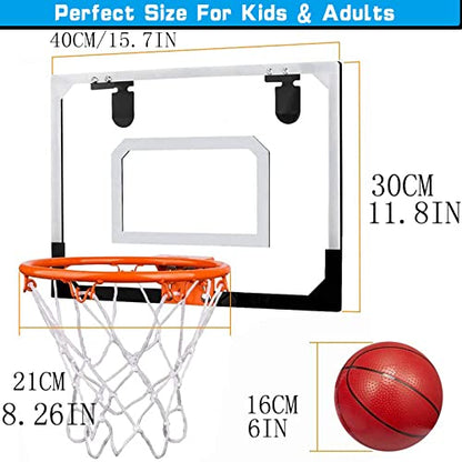 Mini Basketball Hoop Set for Kids Adults, Indoor Play Wall Mount Basketball Hoop for Door with 4 Small Replacement Toddler Basketballs, ABS Backboard Metal Rim Goal Sport Gifts for Pool Game Fun - style: Standard + Rainbow Rubber Basketballs
