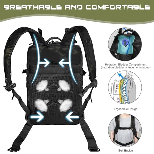 WOLT Military Tactical Backpack for Men 45L Molle Backpack 3 Day Assault Pack Bug Out Bag, Heavy Duty Rucksack for Hiking Gym (Camouflage Black - color: Camouflageblack