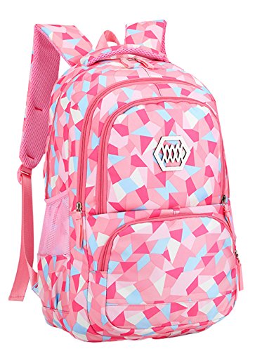 JiaYou Girl Geometric Printed Primary Junior High University School Bag Bookbag Backpack(2# Pink,19 L) - color: 2# Pink, size: 19 L