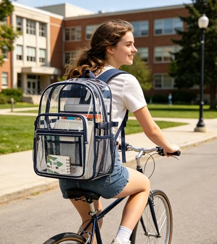abshoo Big Heavy Duty Clear Backpack for School Girls Boys Transparent Bookbag for Middle High School (Navy) - color: Navy