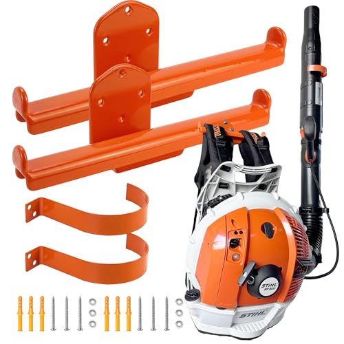 Backpack Leaf Blower Hanger with Tube Hook, 2 Pack Backpack Sprayer Wall Mount, Heavy Duty Chainsaw Wall Mount Stand Accessories Garage Organization Storage - size: 2 Pack