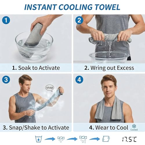 Amgico 4 Pack Cooling Towel for Neck and face(40"x12"), Cooling Neck Wraps, Quick Dry Towels, Ice Towel for Gym, Yoga, Running, Workout - color: Light Blue/Gray/Dark Gray/Black