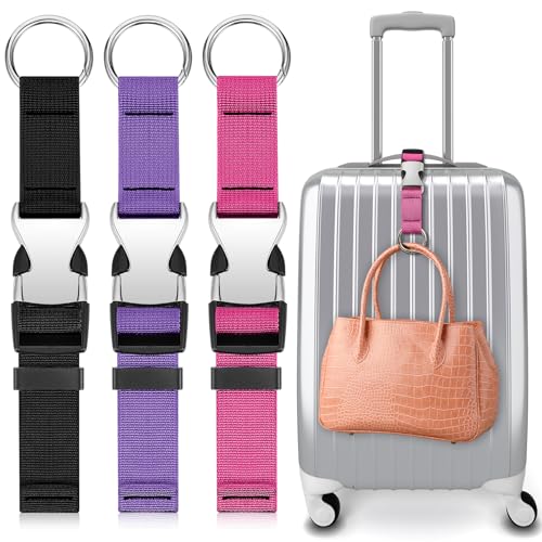 Amylove 3 Pcs Add a Bag Luggage Straps Gripper Heavy Duty Jacket Valises Strap for Travel Belt with Buckle Adjustable Baggage - color: Purple, Black, Pink