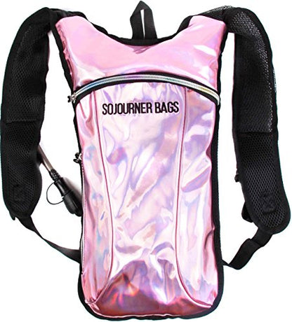Sojourner Rave Hydration Pack - Hydration Backpack - Hydropack with 2L Bladder - Water Backpack for Festivals, Hiking, Running, Biking and More - color: Holographic - Pale Pink