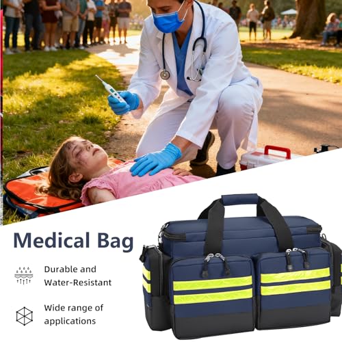Empty First Aid Bag Medical Bag Home Health,Empty First Aid Storage with Detachable Divider Emergency Responder for Nursing Student,Therapist,Doctors - color: Blue