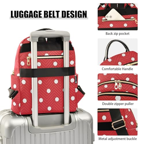 susiyo Red White Polka Dot Print Backpack for Women Red White 10L Bag Classic Ladies Backpacks Travel Casual Daypack - color: Red White, size: Small