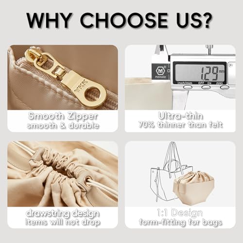 Premium Canvas Cyme Bag Organizer Insert, Purse Insert with Multiple Compartments and YKK Zipper, Upgraded Drawstring Canvas Purse Insert for Cyme Large Bag(Beige,L) - size: Canvas-L