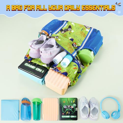 WAWSAM Drawstring Backpack for Kids, Game Kids Drawstring Gym Bag for Boys, Waterproof Swim Bag for Beach String Cinch Backpack with Two Mesh Water Bottle Pocket - color: Game