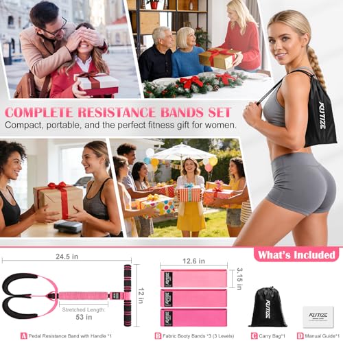 KUTIZE Pedal Resistance Band with Handle and Booty Bands Set for Women, 2 in 1 Fabric Exercise Bands for Core, Leg and Glutes, Full Body Home Gym Exercise Equipment for Yoga, Pilates, Physical Therapy