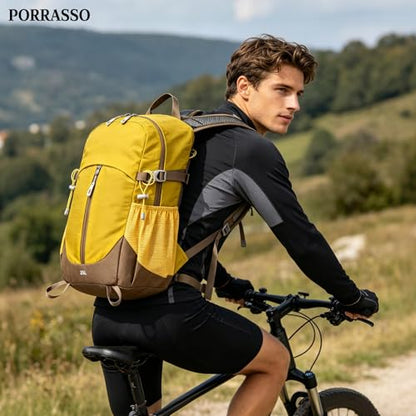 25L Hiking Backpack with Hydration Compartment Water Resistant Outdoor Daypack with Rain Cover Breathable Back System for Outdoor Travel Camping Daily Use Yellow - color: Yellow