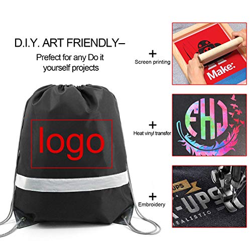 BeeGreen Drawstring Backpack Bags 20,30,50 Packs Reflective String Bags for Gym Sport Trip Cinch Sack DIY for Women Men - color: Black Flective