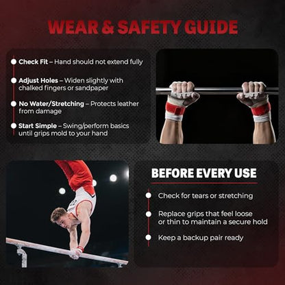 Reisport Men's High Bar Gymnastics Grips - Durable Leather Hand Grips for Gymnastics Bars Men & Boys - Gymnastics Equipment & Accessories for Advanced Gymnasts - size: Large, style: Hook/Loop