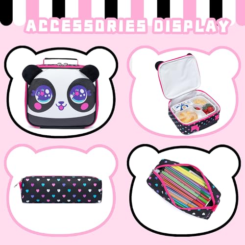 Panda Kids Backpacks for Girls School Bag with Lunch Box School Backpack for Girls Set Cute Bookbag for Kindergarten - color: Black Panda
