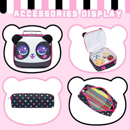 Panda Kids Backpacks for Girls School Bag with Lunch Box School Backpack for Girls Set Cute Bookbag for Kindergarten - color: Black Panda