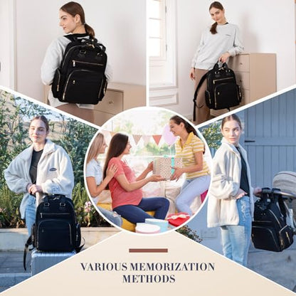 Diaper Bag Backpack Travel Baby Bag with Changing Pad,17 Pockets,Insulated Pockets,USB Charging Port,Baby Shower Essentials,Black - color: Black