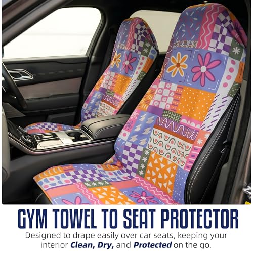CHEEKY WINX Hooded Microfiber Gym Towel – Highly Absorbent Car Seat Towel with Carry Bag – Double-Sided Sweat Towel, Reversible, Quick Dry & Sand-Resistant Fabric, Patchwork, 130 x 60cm - color: Patchwork