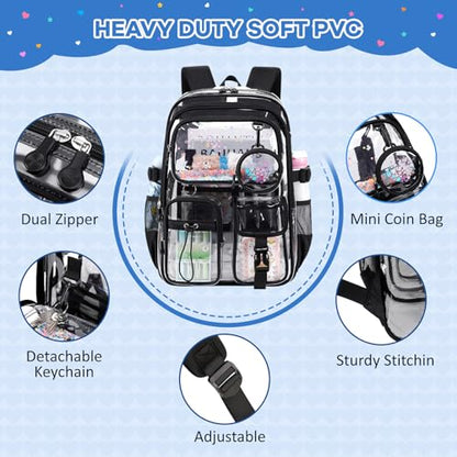 Clear Backpacks for Stadium Events Heavy Duty Clear Bookbag for School Girls Transparent Back Pack - color: Black