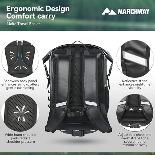 MARCHWAY Roll Top Waterproof Backpack, Rugged Hiking Dry Bag, 20L/30L/45L - color: Black, size: 30L