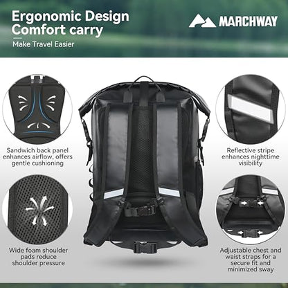MARCHWAY Roll Top Waterproof Backpack, Rugged Hiking Dry Bag, 20L/30L/45L - color: Black, size: 30L