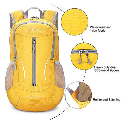 ZOMAKE Ultra Lightweight Packable Backpack 25L, Foldable Hiking Backpacks Water Resistant Small Folding Daypack for Travel(Yellow) - color: Yellow-b