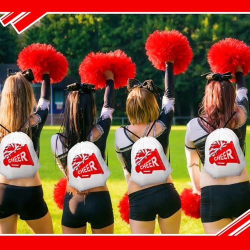 Kacctyen 24 Pcs Cheer Drawstring Backpack Cheer Team Gift Cheerleader Drawstring Gym String Bag Sports Party Favor(Red) - color: Red