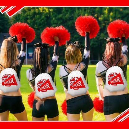 Kacctyen 24 Pcs Cheer Drawstring Backpack Cheer Team Gift Cheerleader Drawstring Gym String Bag Sports Party Favor(Red) - color: Red