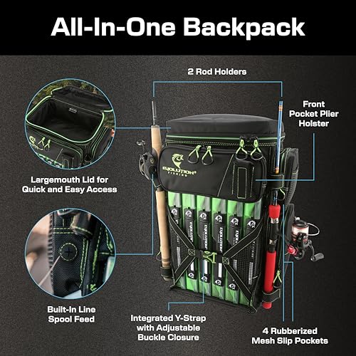 Evolution Fishing Drift Series Tackle Backpack, Outdoor Rucksack w/ 6 Fishing Tackle Trays, Heavy Duty - color: Green, size: 3700