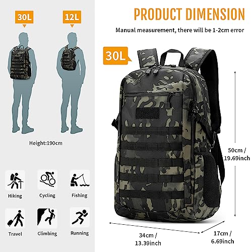 HUNTVP 10L/20L/30L Tactical Backpack Military MOLLE Backpack Rucksack Gear Tactical Assault Pack for Hunting Camping Trekking (30L-Camo) - color: Camo, size: 30L