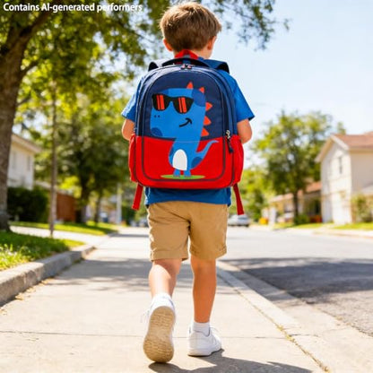 15 inch Primary School Kindergarten Schoolbag Leisure Cool Cute Cartoon Travel Backpack For Boys Girls Ages 6-10 Use - color: Dinosaur Red, size: Large