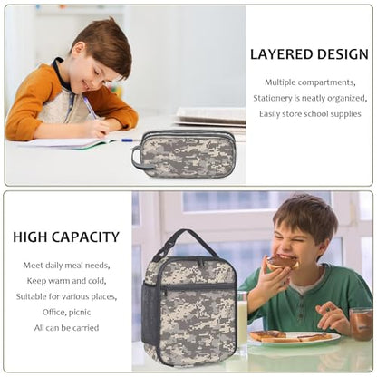 School Backpack for Boys - Camouflage Boys Backpack for Kids Teens Elementary Middle School - 4pcs Camo Students Bookbag with Lunch Box and Pencil Case & Key-chain,18″ Bookbag with Usb Charging Port - color: Camouflage-gray-set 1
