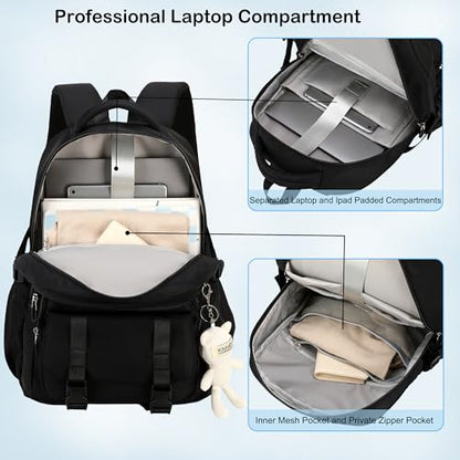 Hidds College Backpack Laptop Backpacks 15.6 Inch for Men Women Elementary Middle High School Book Bag For Teens Girls Boys Student Anti Theft Travel Daypack Large Bookbags-Black - color: Black