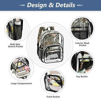 Camo Forest Trees Leaves Clear Backpack PVC Transparent Backpack Lightweight Book Bags Capacity Clear Bag for Boys Girls - color: Bronco Green