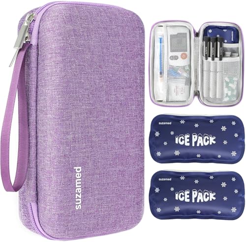 suzamed Insulin Cooler Travel Case,EVA Insulation Travel Medicine Kit with 2 Ice Packs for Diabetes Care,Insulin Pen and Other Diabetic Supplies (Purple) - color: Purple