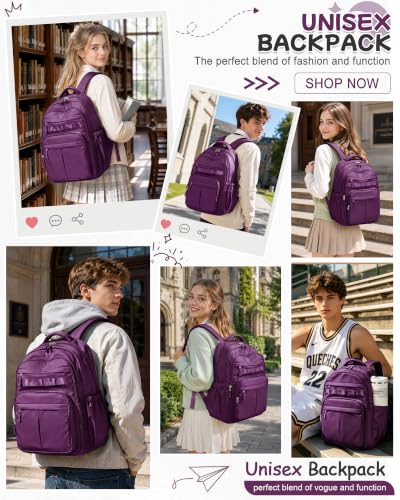 BJLFS Purple Backpack for School Women Girls, Waterproof Bookbag Cute High School Backpack for Men Teen Boys, Lightweight Travel College Backpack Mochilas Escolares para Casual Daypack Rucksack - color: A2-purple
