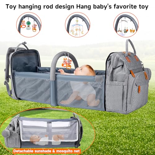 Baby Diaper Bags with Changing Station Multifunctional Waterproof Diaper Bag Backpack Travel Baby Bag with Changing Pad, Pacifier Case,Baby Essentials(Grey) - color: Up-grey