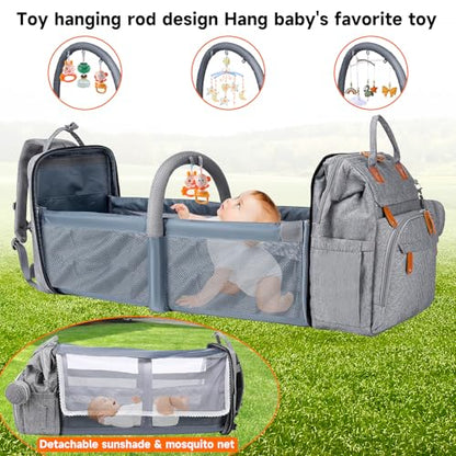 Baby Diaper Bags with Changing Station Multifunctional Waterproof Diaper Bag Backpack Travel Baby Bag with Changing Pad, Pacifier Case,Baby Essentials(Grey) - color: Up-grey