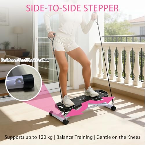 Rock Stepper Side To Side Balance Boards For Adults Includes Lcd Display & Resistance Bands A Low-impact, Compact Stepper Ideal For Targeting The Legs, Glutes, And Abs - color: White + Purple