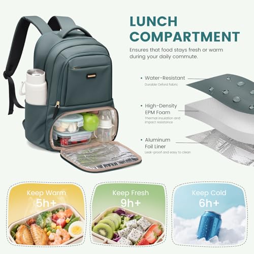GOLF SUPAGS Lunch Backpack 16 Inch Laptop Backpack with Insulated Cooler Lunch Box Food Bag for College Work Camping Picnics (Atrovirens) - color: Atrovirens