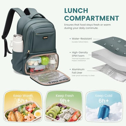 GOLF SUPAGS Lunch Backpack 16 Inch Laptop Backpack with Insulated Cooler Lunch Box Food Bag for College Work Camping Picnics (Atrovirens) - color: Atrovirens