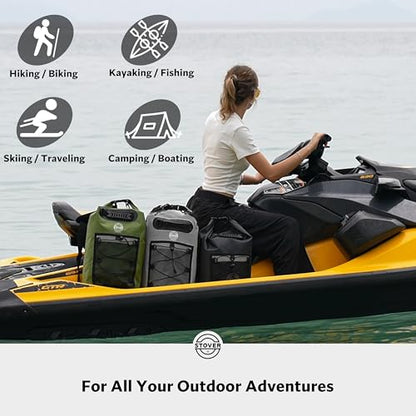 STOVER 5/10/25/30/40/55L Waterproof Dry Bag- Roll-Top Backpack w/Phone Case- Kayaking, Hiking, Camping, Boating- Men/Women - color: 25l Black (With Phone Case), size: 25L