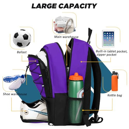 Goloni Soccer Bag, Basketball Bag with Ball Compartment & Shoe Compartment,Large Soccer Backpack for Basketball,Gym，Football - color: Purple