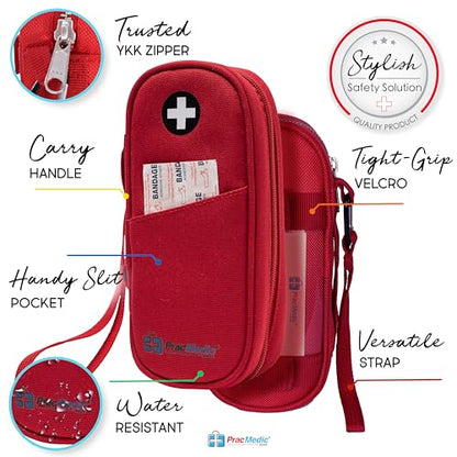 PracMedic Bags Epi Pens Carrying Case- Insulated Epipen Carry Case (Red) | Holds 2 Epi Pens, Auvi-Q or Neffy, Inhaler & Antihistamine. Medical Case for Allergy, Asthma & Diabetes Medicines. - color: Red