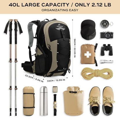 Maelstrom Hiking Backpack,Camping Backpack,40L Waterproof Hiking Daypack with Rain Cover,Lightweight Travel Backpack,Khaki - color: 40l Khaki, size: 40l