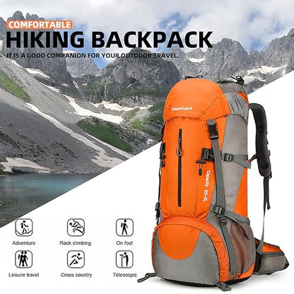 70L Camping Hiking Backpack with Rain Cover Waterproof Backpacking Backpack for Hiking Treeking Climbing Outdoor - color: Orange