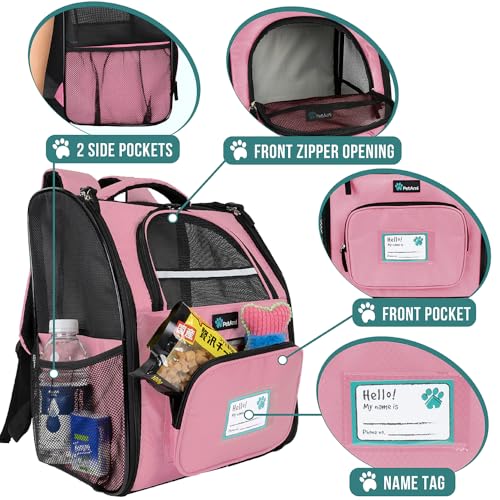 PetAmi Dog Backpack Carrier for Small Medium Dogs Large Cats up to 18 lbs, 2 Side Entry, Structured No-Collapse Frame, Airline Approved Ventilated Pet Backpack for Hiking Camping Travel Vet, Pink - color: Pink