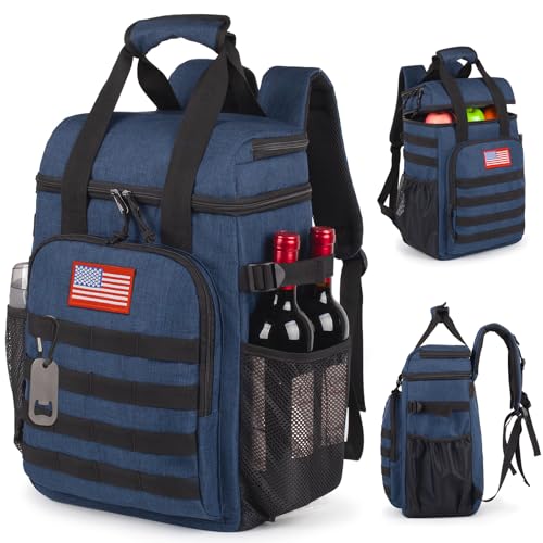 Tactical Backpack Cooler,Lunch Backpack for Men Adults Work with Handle，Soft Cooler Backpack Insulated Waterproof Leak Proof - color: Blue