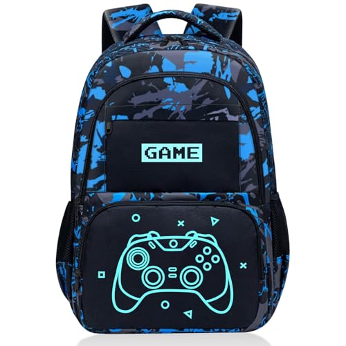Glow in The Dark Backpack for Boys - Game Boys Backpack for Kids Children Teens Elementary Middle School - 17″ Gamer Bookbag Travel Back Pack for Age 6-18 - color: Game001-backpack Only