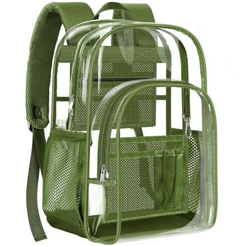 PAMANO Clear Backpack, Heavy Duty Transparent Reinforced Bottom See Through for College, Travel Work Security - color: Green